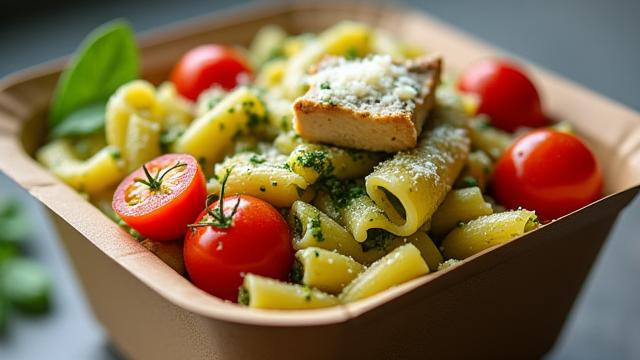 Chicken Pesto Pasta with cherry tomatoes