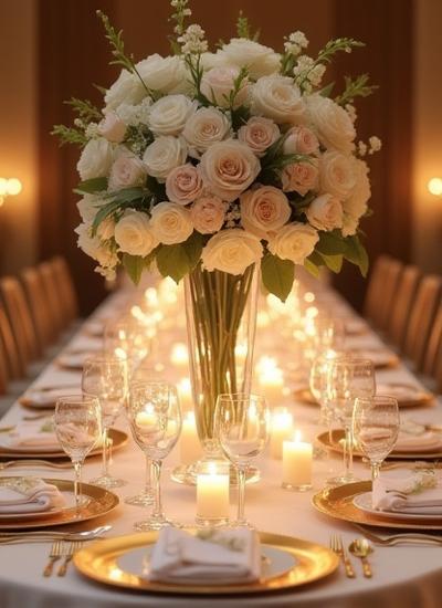 Grand Wedding Banquet with Floral Centerpieces