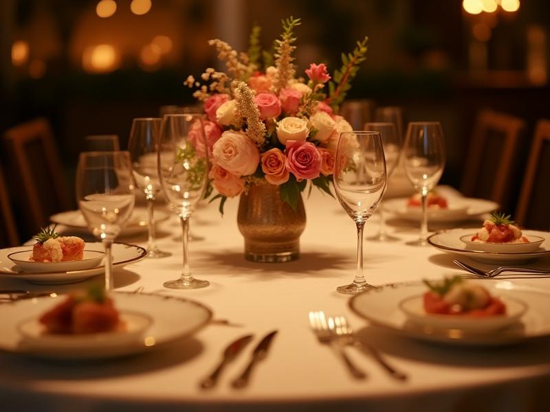 Table setting with bespoke floral and food arrangements for a private dining event.