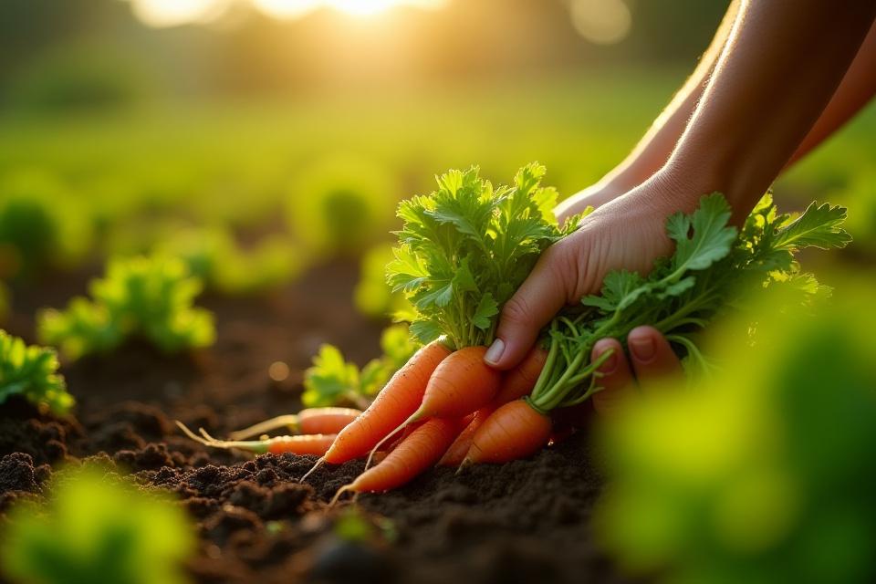 Close-up of fresh, organic vegetables being harvested at a local farm